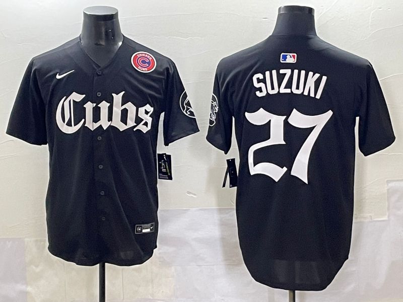Men 2025 Chicago Cubs #27 Suzuki Black Five generations Joint Name Nike MLB Jersey style 11->chicago cubs->MLB Jersey
